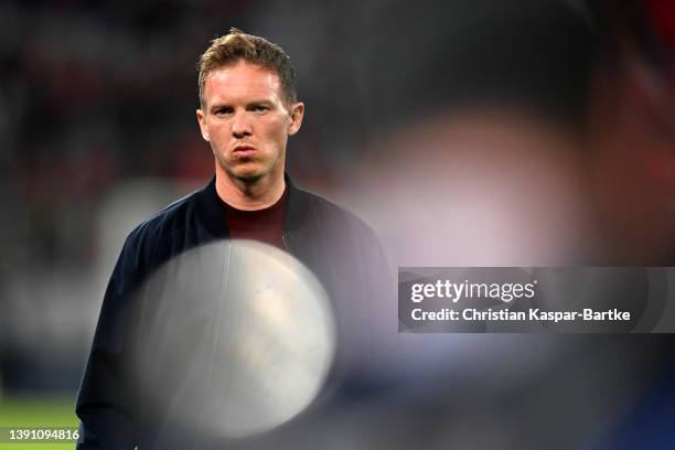 Julian Nagelsmann, Head Coach of FC Bayern Muenchen looks on prior to the UEFA Champions League Quarter Final Leg Two match between Bayern München...