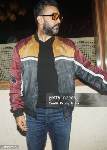 Raj Kundra is seen at Bastian restaurant for dinner on April 12, 2022 in Mumbai, India