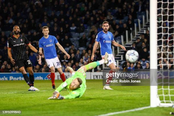 Clark Robertson of Portsmouth FC scores a goal to make it 1-0 during the Sky Bet League One match between Portsmouth and Rotherham United at Fratton...