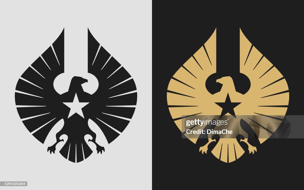 Eagle with star on the chest - cut out vector silhouette