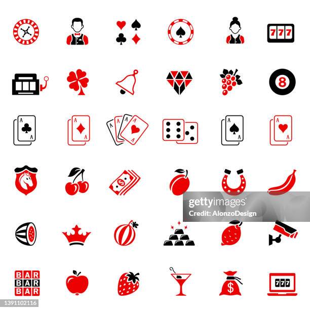 casino and gambling icon. black and red colors. - bingo stock illustrations