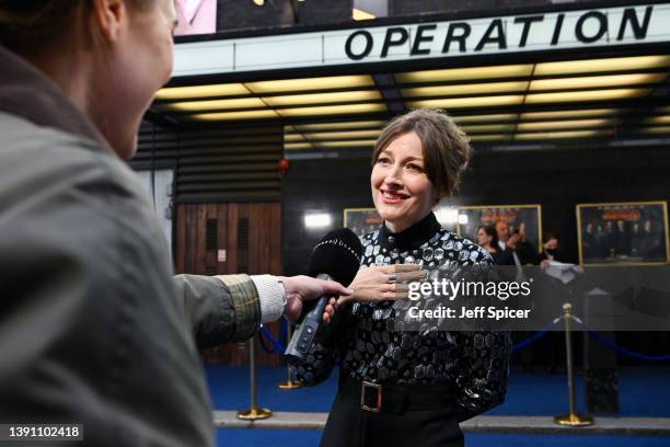 Kelly Macdonald attends the "Operation Mincemeat" UK premiere at The Curzon Mayfair on April 12, 2022 in London, England.