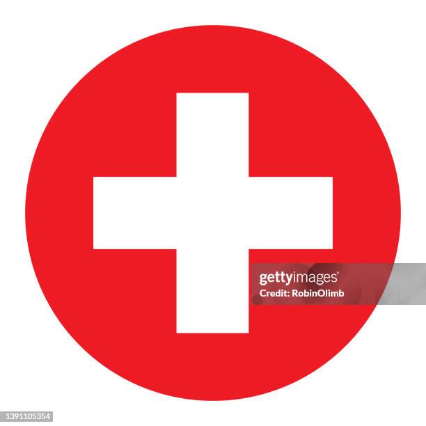 fourmedicalcrosssymbole - erste hilfe hinweisschild stock-grafiken, -clipart, -cartoons und -symbole