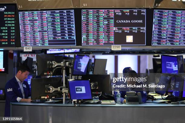 Traders work on the floor of the New York Stock Exchange during afternoon trading on April 12, 2022 in New York City. Data released this morning...