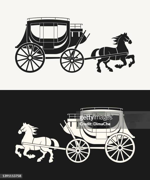 bildbanksillustrationer, clip art samt tecknat material och ikoner med horse and carriage - vector cut out silhouette - horse carriage