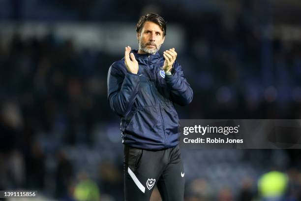 Head Coach Danny Cowley of Portsmouth FC after his sides 3-0 win during the Sky Bet League One match between Portsmouth and Rotherham United at...