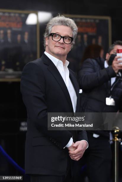 Colin Firth attends the UK Premiere of "Operation Mincemeat" at The Curzon Mayfair on April 12, 2022 in London, England.