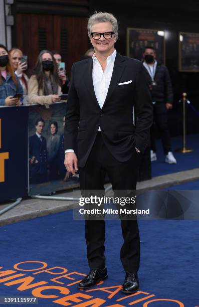 Colin Firth attends the UK Premiere of "Operation Mincemeat" at The Curzon Mayfair on April 12, 2022 in London, England.