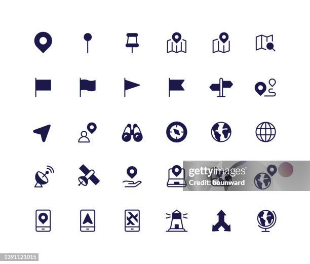 bildbanksillustrationer, clip art samt tecknat material och ikoner med flat combo navigation icons - distance marker