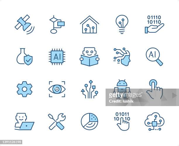 stockillustraties, clipart, cartoons en iconen met artificial intelligence icon set. editable stroke weight. pixel perfect dichromatic icons. - automate workflow icon