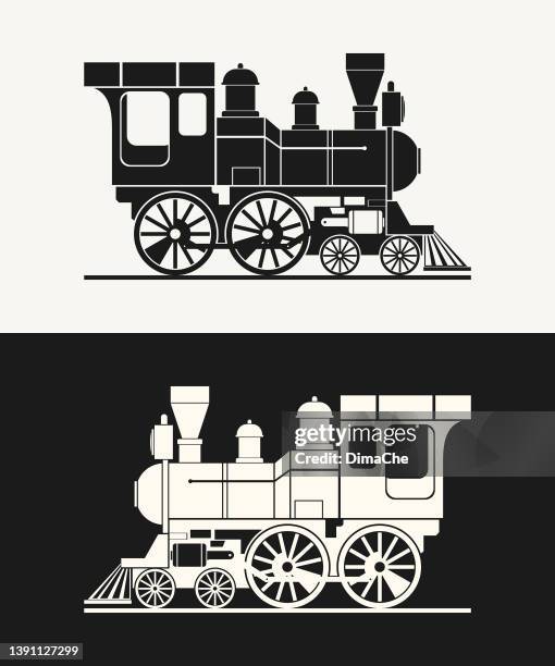 ilustraciones, imágenes clip art, dibujos animados e iconos de stock de tren retro - contorno recortado silueta - locomotive
