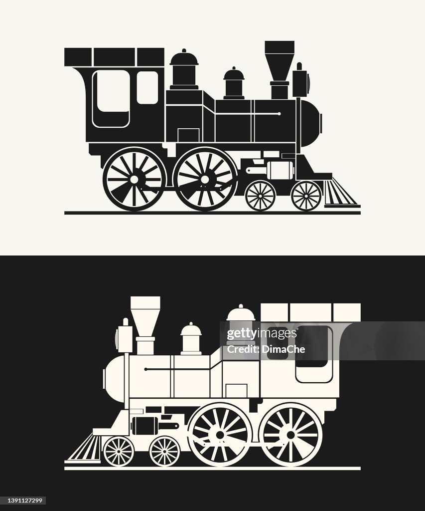 Retro train - outline cut out silhouette