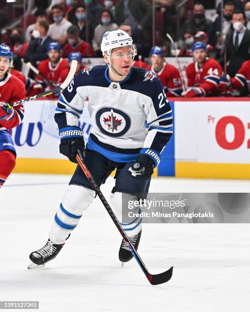 Paul Stastny of the Winnipeg Jets skates against the Montreal Canadiens during the first period at Centre Bell on April 11, 2022 in Montreal, Canada....