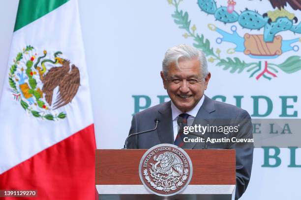 Andres Manuel Lopez Obrador President of Mexico smiles during a State of The Union Report on the 40 months of the current administration at Palacio...