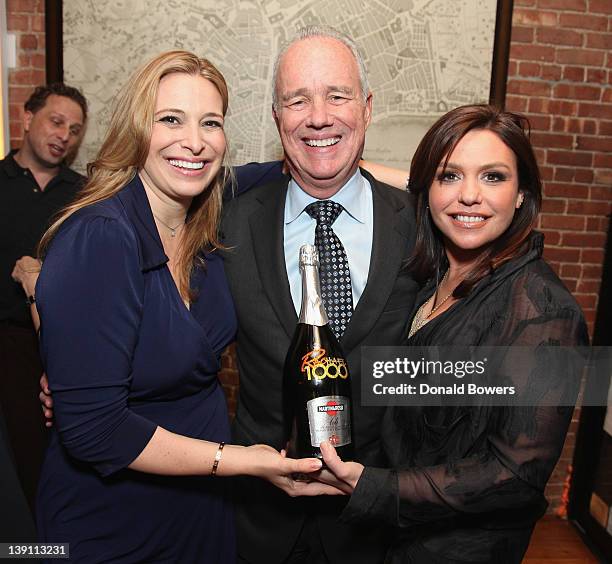 Donatella Arpaia, Dave Daivs, President of ABC NY and Rachael Ray hold a celeration bottle of Martini during The Donatella Arpaia and MARTINI Host...