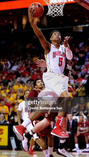 Maryland's Nick Faust lays up two points against Boston College during first-half action at the Comcast Center in College Park, Maryland, on...