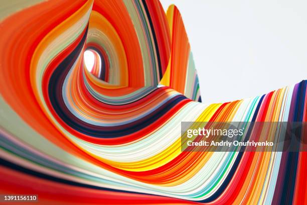 abstract multi coloured twisted ribbon - 3d art stock pictures, royalty-free photos & images