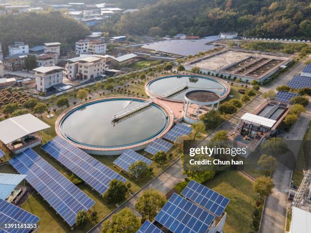 aerial photos of the whole solar sewage treatment plant - sewage bildbanksfoton och bilder