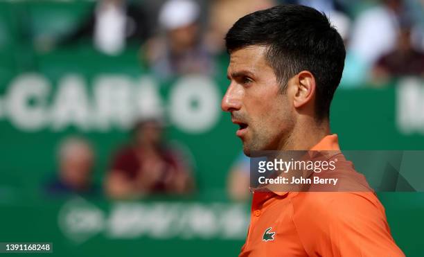 Novak Djokovic of Serbia during day three of the Rolex Monte-Carlo Masters, an ATP Masters 1000 tournament held at the Monte-Carlo Country Club on...