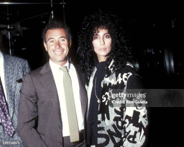 Producer David Geffen and singer/actress Cher attend the "After Hours" New York City Premiere on September 11, 1985 at the Museum of Modern Art in...