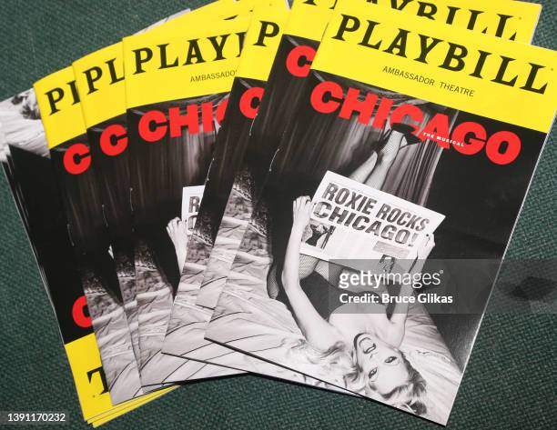 Playbills at the opening night of Pamela Anderson in the hit musical "Chicago" on Broadway at The Ambassador Theatre on April 12, 2022 in New York...