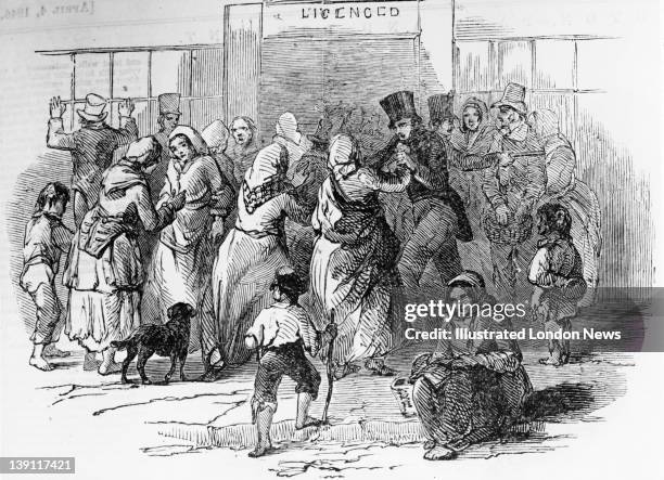 Crowds outside a government depot in Cork, Ireland, where Indian corn is being sold by the British government, 1846. Food was short after the failure...