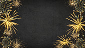 HAPPY NEW YEAR 2023 - Festive silvester New Year's Eve Party background greeting card - Golden fireworks in the dark black night