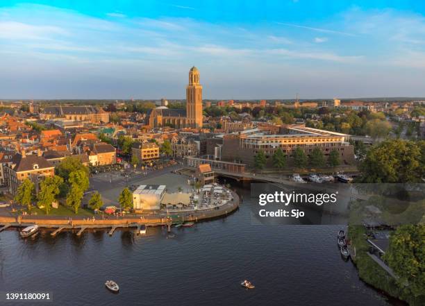 zwolle bird's eye panoramic springtime view during sunset - zwolle imagens e fotografias de stock