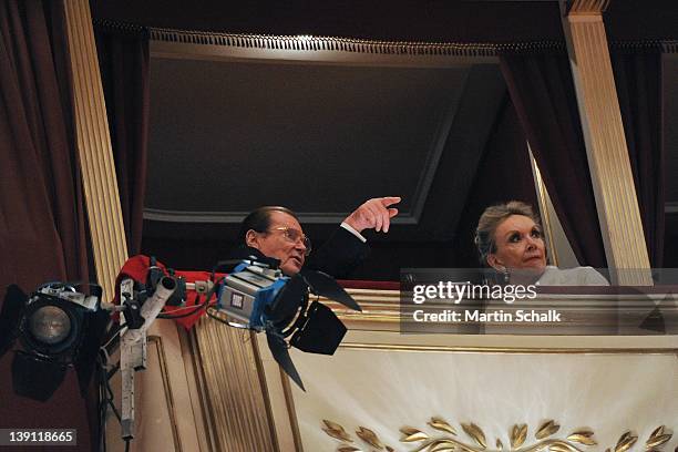 Sir Roger Moore and his wife Lady Kristina Tholstrup attend the traditional Vienna Opera Ball at the Vienna State Opera on February 16, 2012 in...