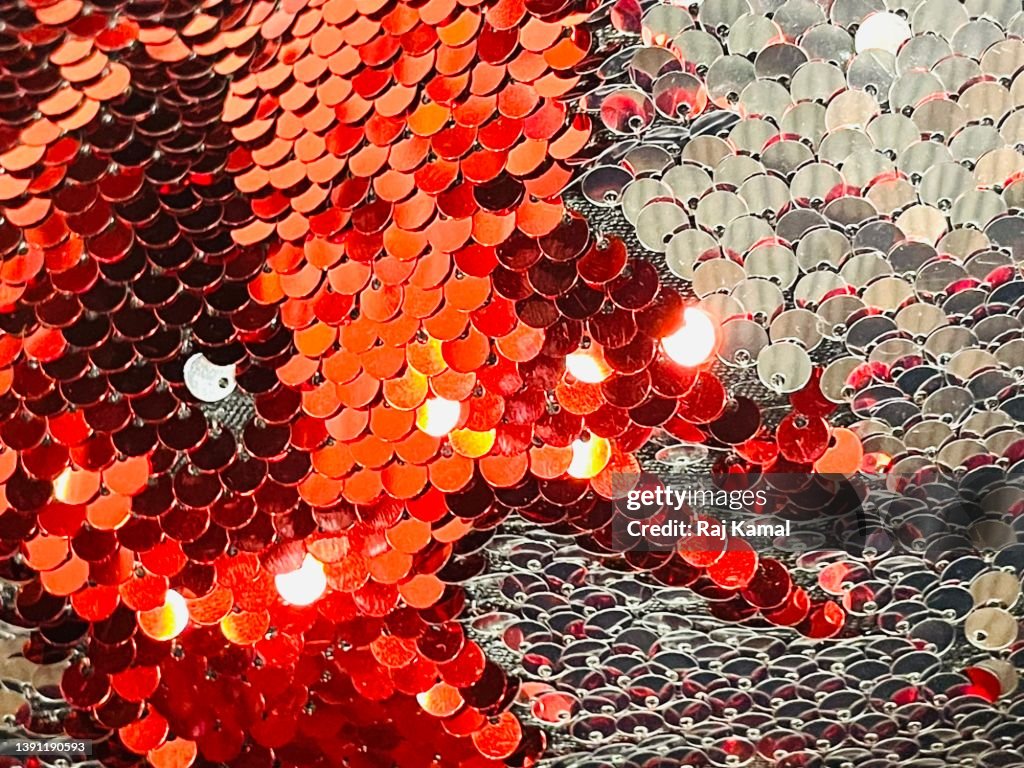 Sequins Red Pattern Abstract Red An Golden Sequin Pattern In Close Up Photo - Getty Images