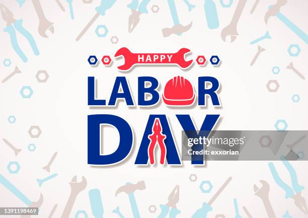 happy labor day arbeitswerkzeuge - schraubenmutter stock-grafiken, -clipart, -cartoons und -symbole