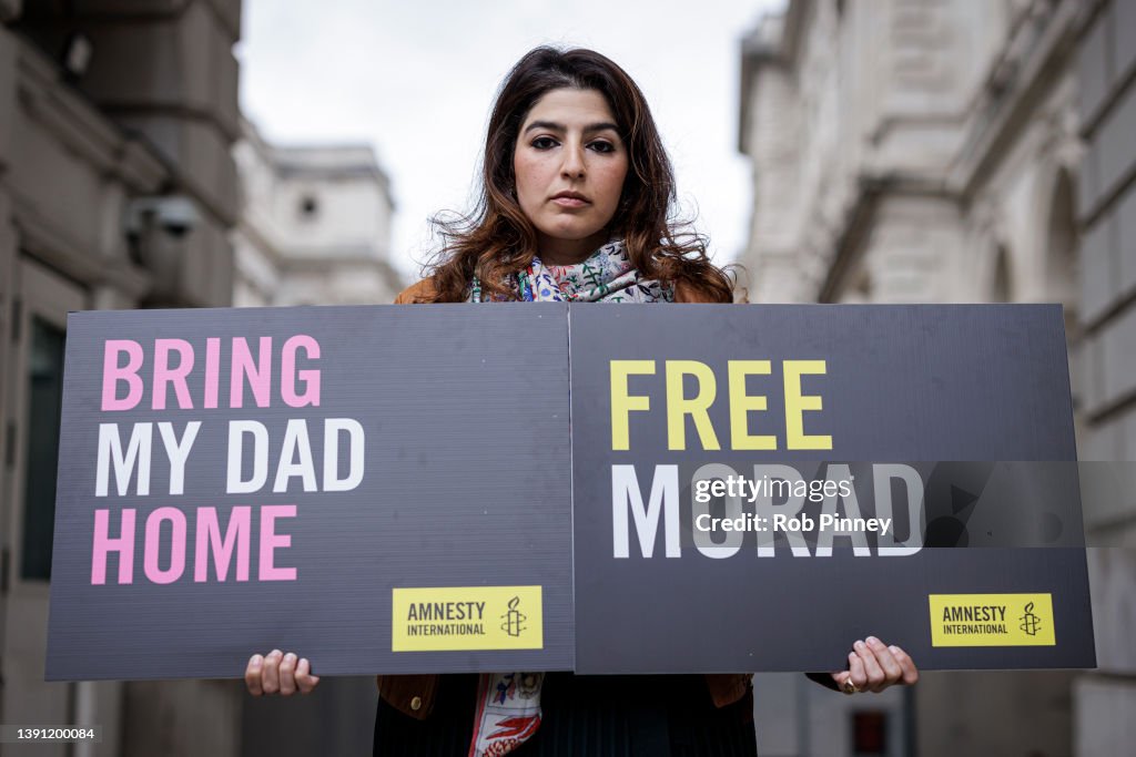 Roxanne Tahbaz Holds "Bring My Dad Home" protest Outside The Foreign Office