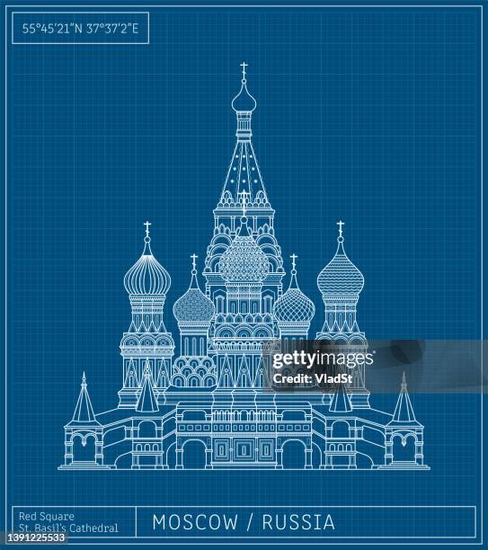 blueprint of moscow russian church st. basil's cathedral - red square stock illustrations