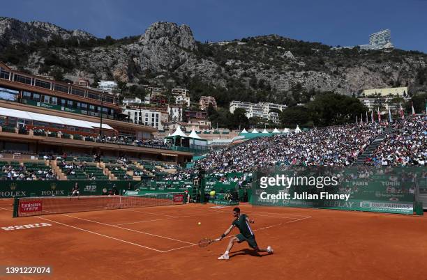 General view as Carlos Alcaraz of Spain plays against Sebastian Korda of USA during day four of the Rolex Monte-Carlo Masters at Monte-Carlo Country...