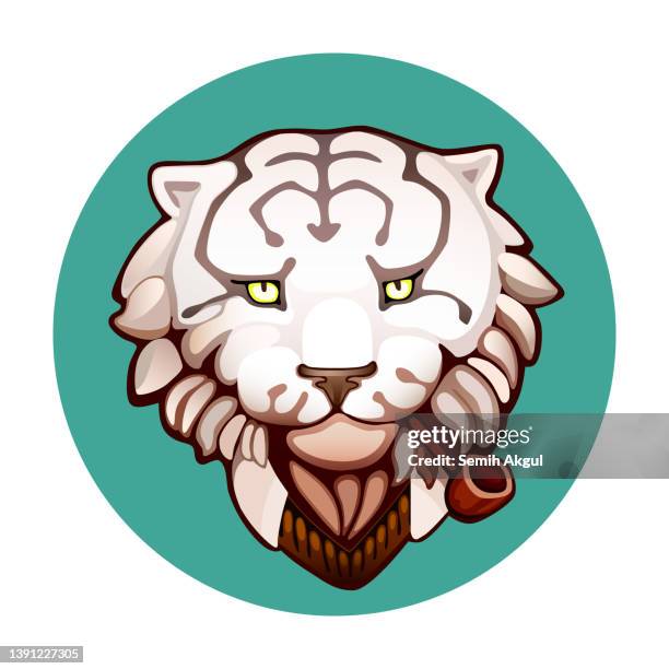 cartoon white tiger portrait, animal mascot character - white tiger illustration stock illustrations
