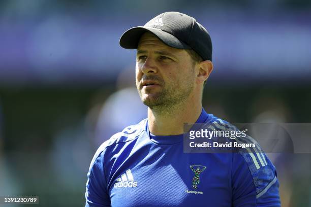 Nick Evans, the assistant coach of Harlequins looks on during the Heineken Champions Cup match between Montpellier Herault Rugby and Harlequins at...