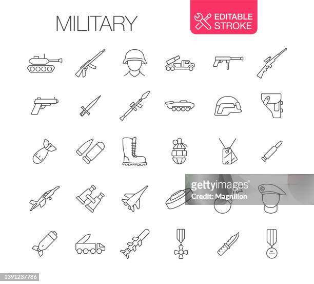 military icons set editable stroke - army helmet stock illustrations