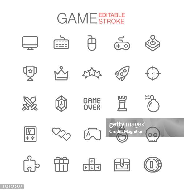 game line icons set editable stroke - gamepad stock illustrations