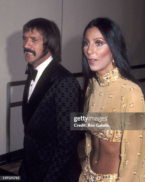 Singer Sonny Bono and singer Cher attend the 45th Annual Academy Awards on March 27, 1973 at Dorothy Chandler Pavilion, Los Angeles Music Center in...