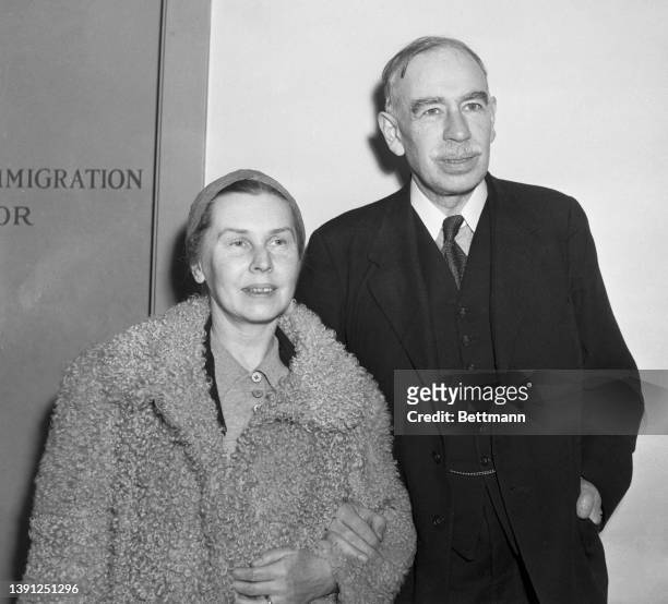 Professor John Maynard Keynes and Lydia Lopokova seen upon their arrival in New York City. Keynes warned the United States that its economy "could...