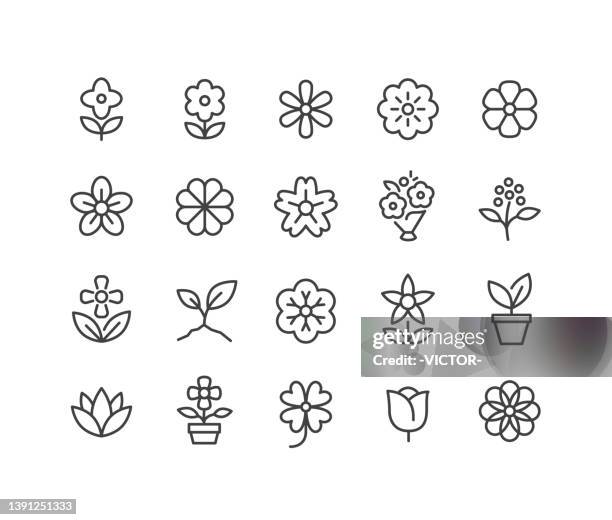 flower icons - classic line series - spring flowers outline stock illustrations