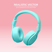 Realistic wireless earphones of trendy color.