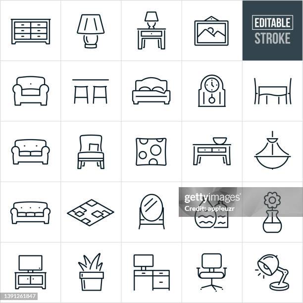 home furniture thin line icons - bearbeitbarer strich - renovieren stock-grafiken, -clipart, -cartoons und -symbole