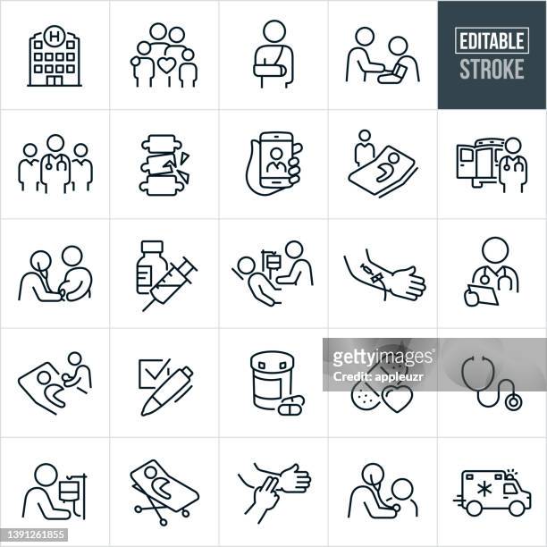 health care thin line icons - editable stroke - injury icon stock illustrations