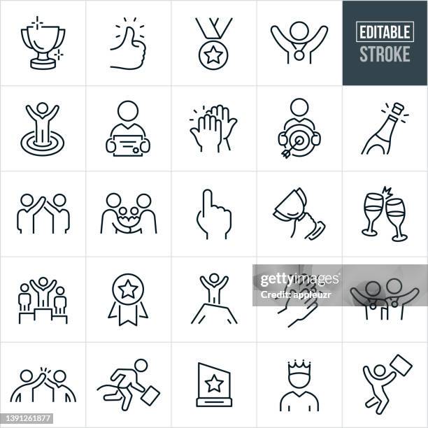 business awards and recognition thin line icons - editable stroke - trophy stock illustrations
