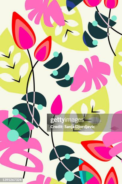 ilustrações, clipart, desenhos animados e ícones de padrão floral colorido de neon - flowers white background