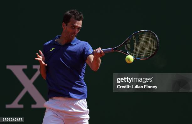 Albert Ramos-Vinolas of Spain in action against Cameron Norrie of Great Britain during day four of the Rolex Monte-Carlo Masters at Monte-Carlo...