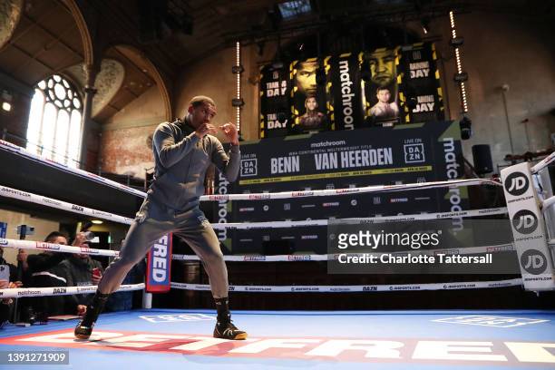 Conor Benn trains during the Conor Benn Media workout at Albert Hall on April 13, 2022 in Manchester, England.