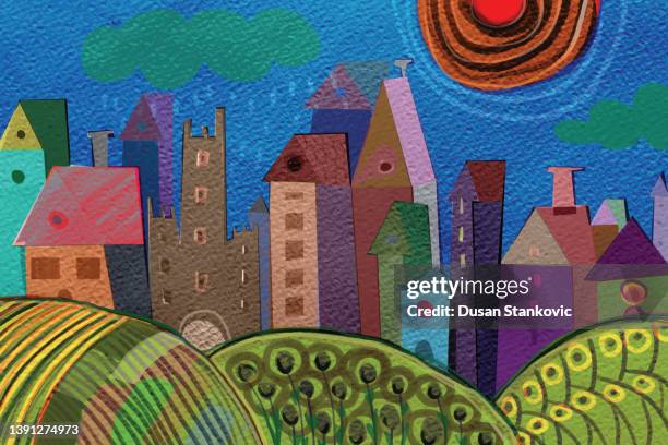 landscape city - fairytale background stock illustrations