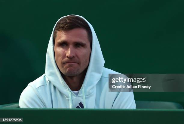 Coach and brother Mischa Zverev watches Alexander Zverev of Germany in action against Federico Delbonis of Argentina during day four of the Rolex...